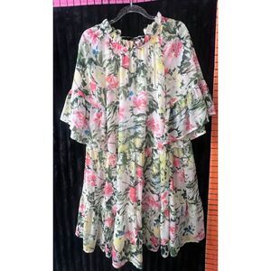 H&M Women’s Medium Floral Tiered Ruffle Sleeve Dress